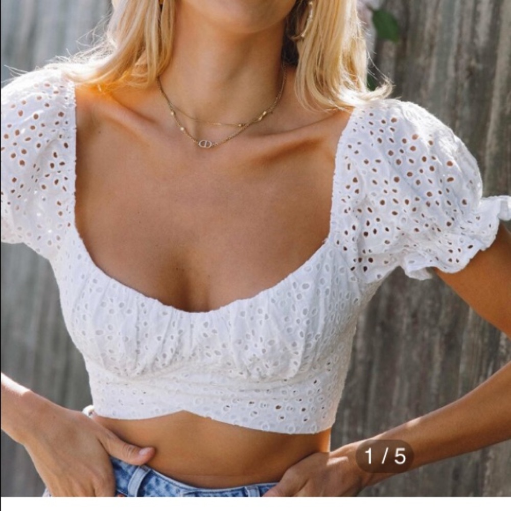 Shein white eyelet cross tie wrap top